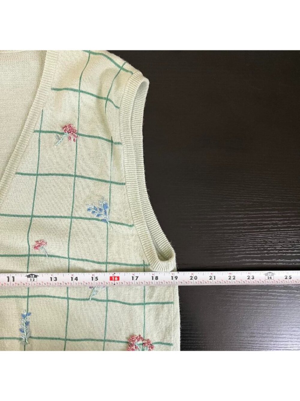 vintage 90s green floral plaid whimsical whimsy cottagecore sweater vest - Picture 6 of 8